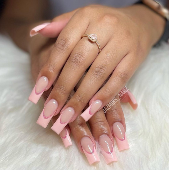 30 Spring Minimalist Nails — Glitter Pink French Nails