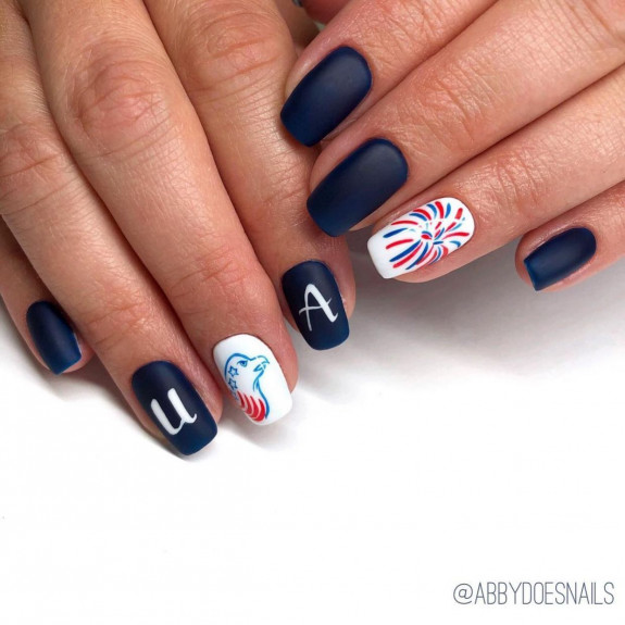 45 Patriotic Nail Designs — Eagle, Firework, Dark Blue Nails