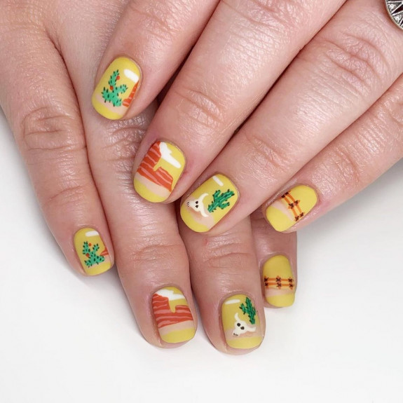 37 Painted Desert Nails — Desert Yellow Polish Nails