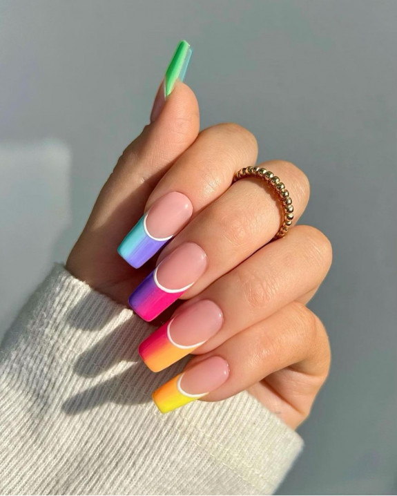 34 Bright Summer Nails — Bright Ombre French Tip Nails