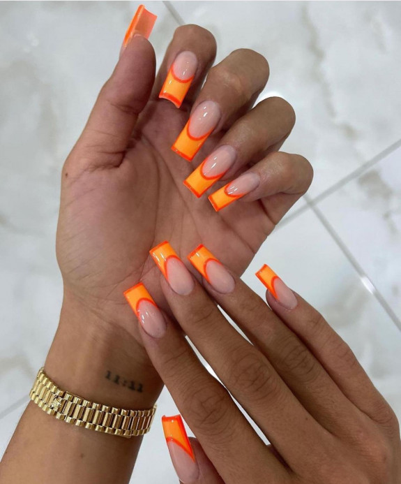 34 Bright Summer Nails — Orange French Tip Nails