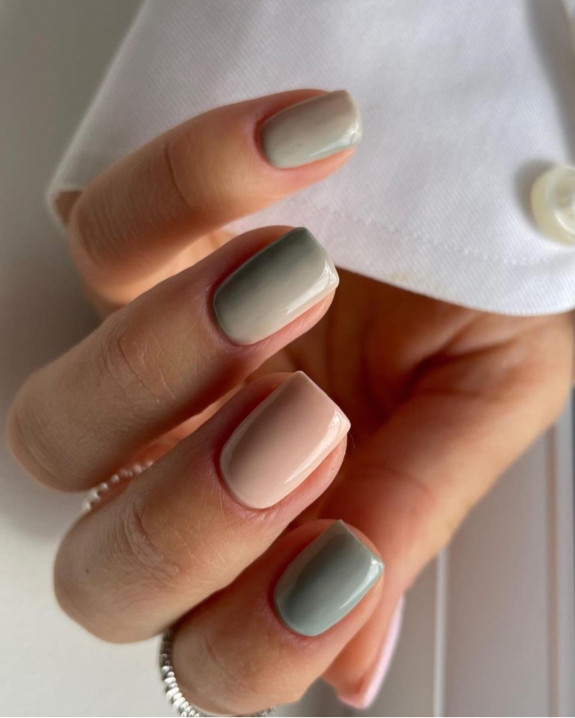 30 Spring Minimalist Nails — Muted Green and Nude Nails