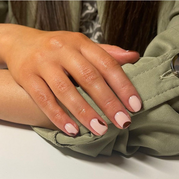 30 Spring Minimalist Nails — Abstract Brown Nude Short Nails