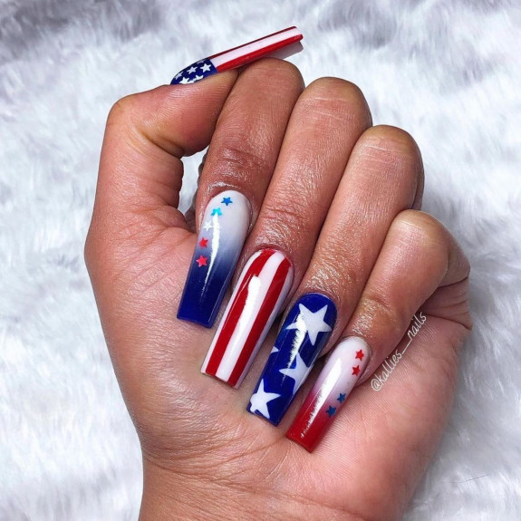 45 Patriotic Nail Designs — Blue and Red Acrylic Nails