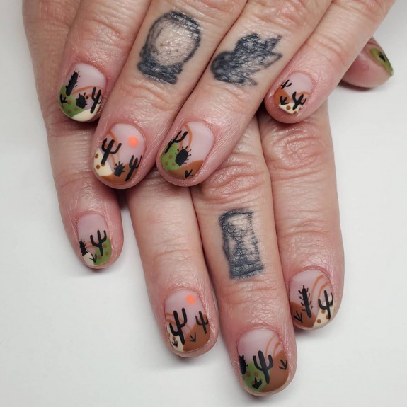 37 Painted Desert Nails — Cactus Desert Matte Nails