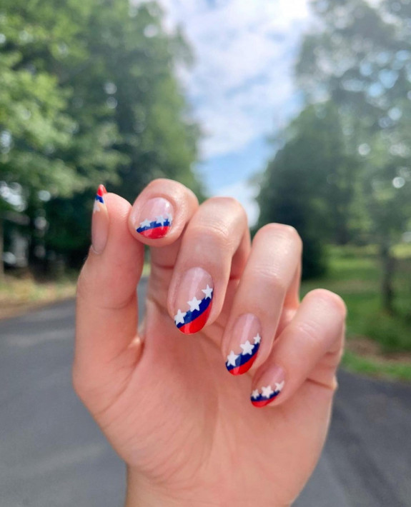 45 Patriotic Nail Designs — Blue and Red Side French Nails