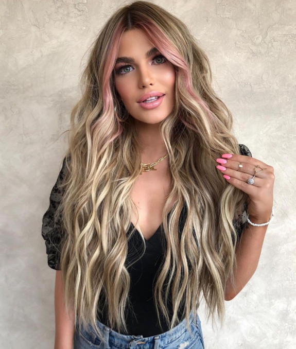 45 Trendy Long Haircuts — Long Locks + Pink FaceFraming Highlights