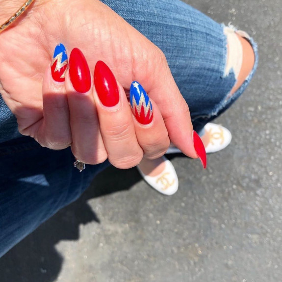 45 Patriotic Nail Designs — Blue and Red Wonder Women Nails