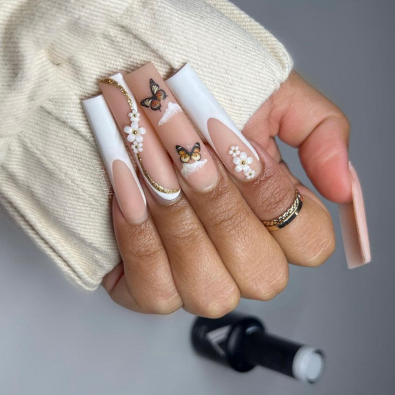 50 Best Prom Nail Designs — Cloud Nude + White French Nails