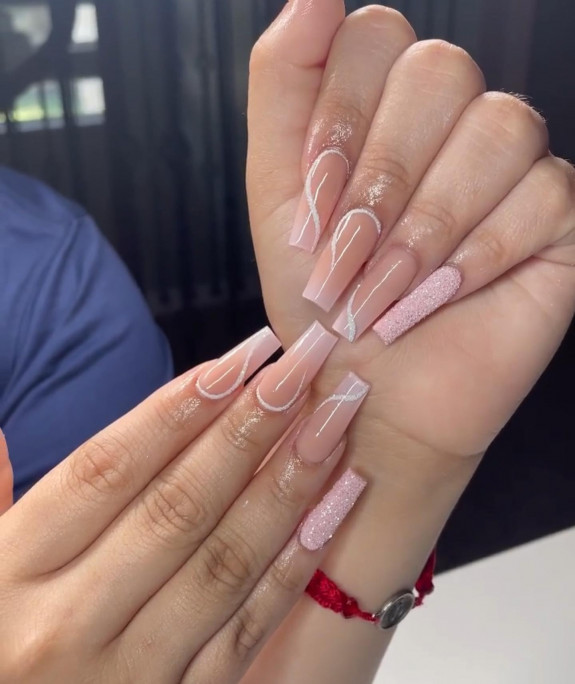 50 Best Prom Nail Designs — Nude Pink Swirl Ombre Nails