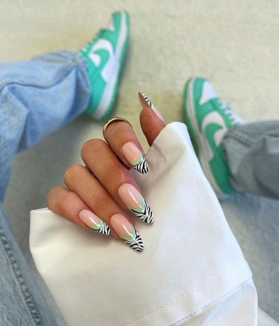 50 Trendy Animal Print Nail Ideas — Zebra French Tip Nails