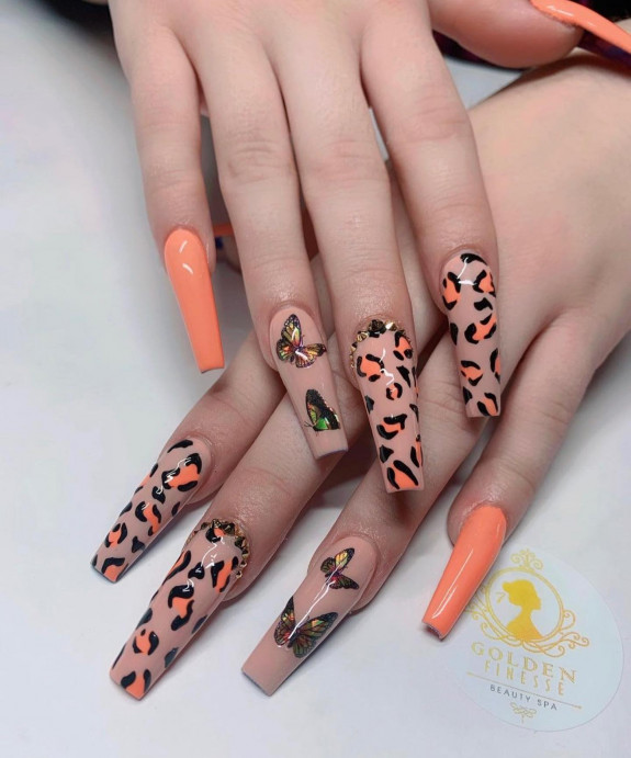 Cow Print French Tip Nails