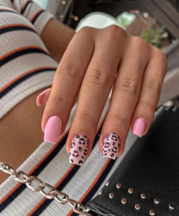 50 Trendy Animal Print Nail Ideas — Leopard Print Pink Square Nails