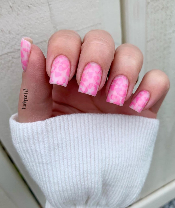 50 Trendy Animal Print Nail Ideas — Pink Leopard Square Nails