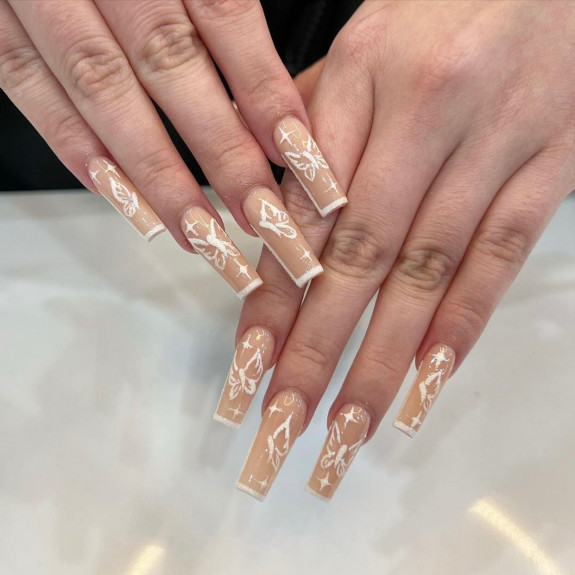 50 Best Prom Nail Designs — Butterfly Outline Nude Nails