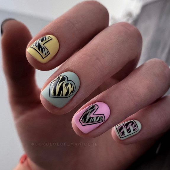 50 Trendy Animal Print Nail Ideas — Love Heart Zebra Print Nails