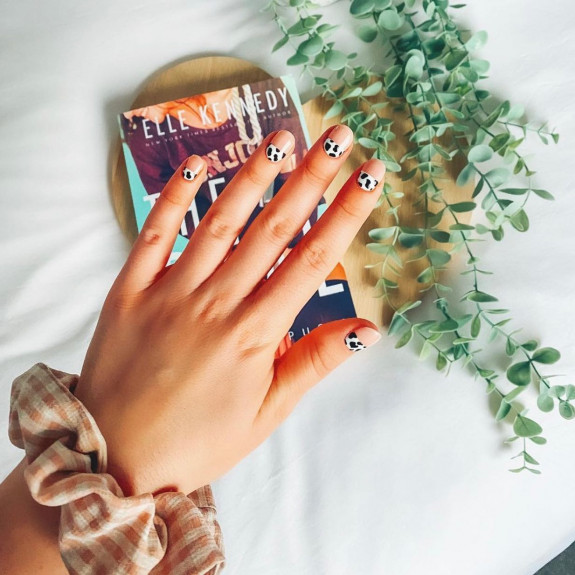 50 Trendy Animal Print Nail Ideas — Reverse French Cow Print Nails