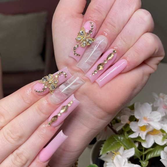 50 Best Prom Nail Designs — Marble + Pink French Nails