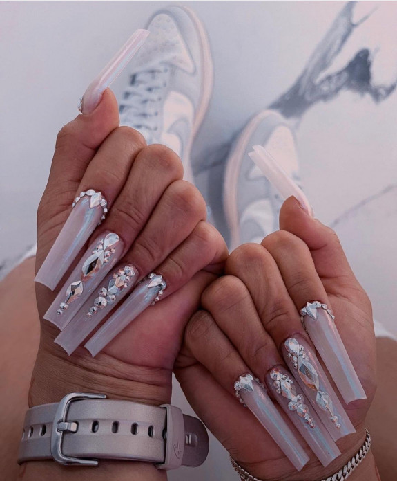 50 Best Prom Nail Designs — Shimmery Milky Translucent Nails