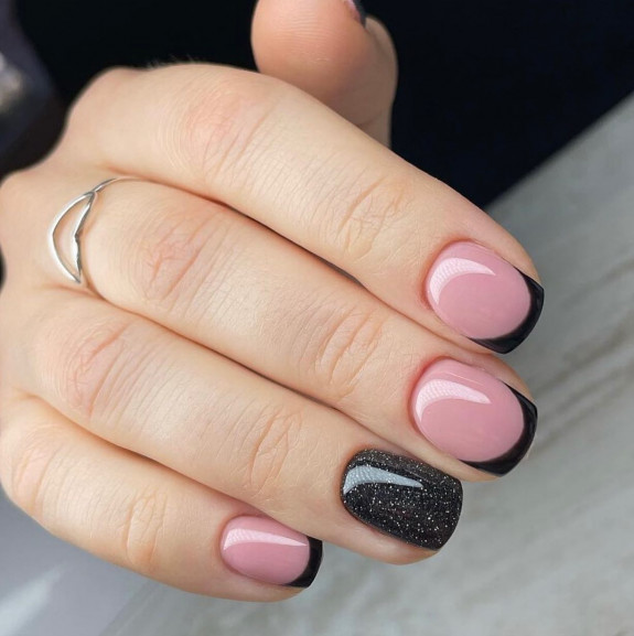 40+ Black French Tip Nails — Black French + Shimmery Black Nails