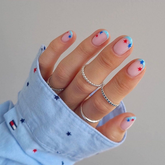 30+ Patriotic 4th of July Nail Art Ideas — Blue French Nails + Stars