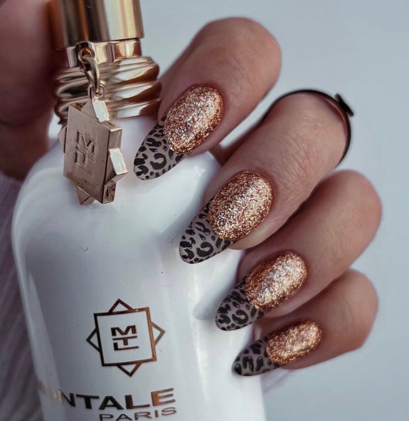 50 Trendy Animal Print Nail Ideas — Glitter Nails with Leopard Tips