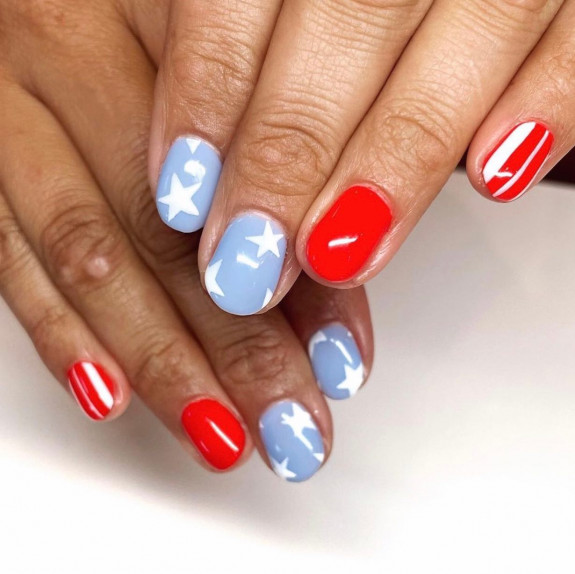 30+ Patriotic 4th of July Nail Art Ideas — Baby Blue and Red Memorial Day Nails