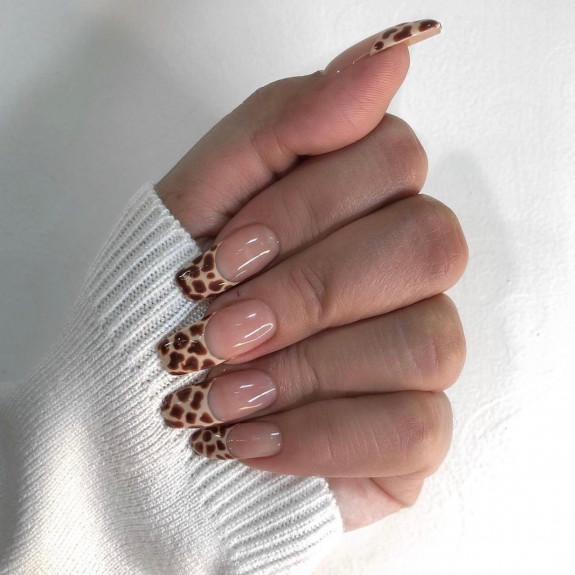 50 Trendy Animal Print Nail Ideas — Brown Cheetah French Tip Nails