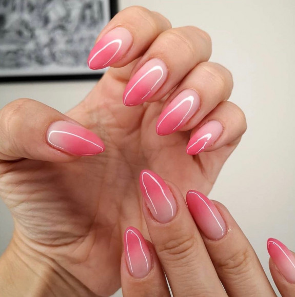 24 Cute Nezuko Nails — Ombre Pink Gel Nails