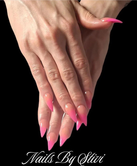 24 Cute Nezuko Nails — Ombre Pink Stiletto Tips