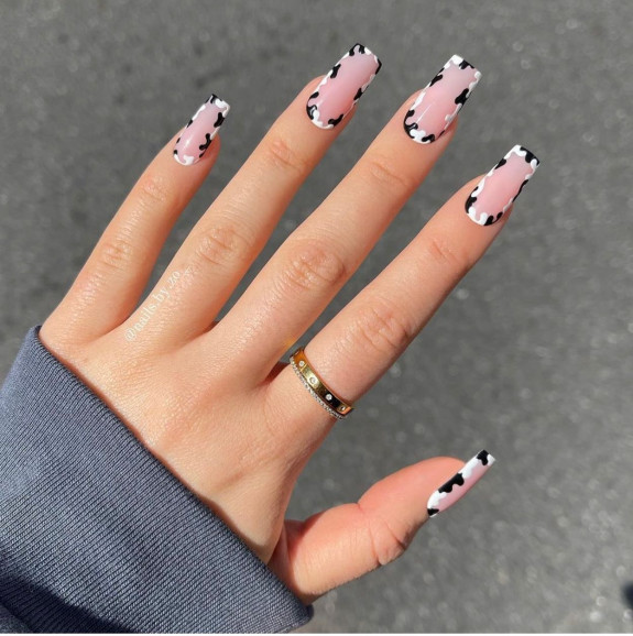 50 Trendy Animal Print Nail Ideas — Cow Print Outline Nails