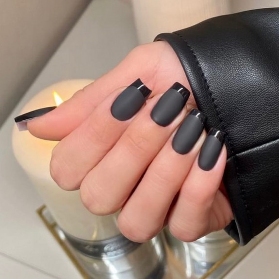 40+ Black French Tip Nails — Black French Tip Matte Black Nails