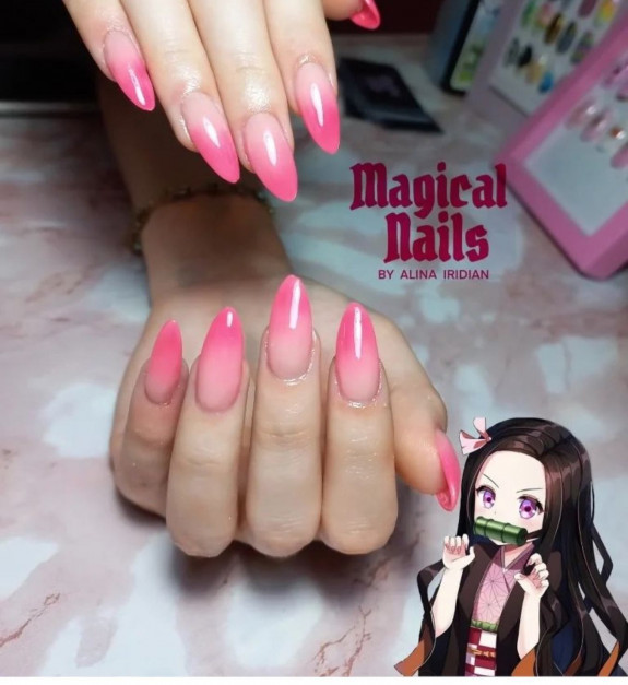 24 Cute Nezuko Nails — Pink Ombre Stiletto Nails