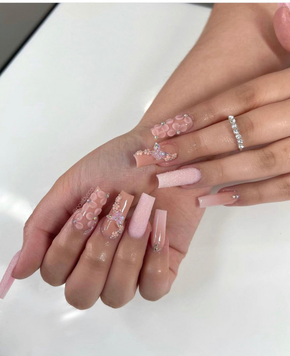 50 Best Prom Nail Designs — Pink 3D Flower Nails