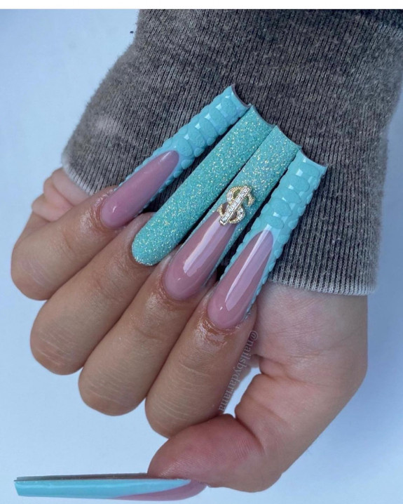 50 Best Prom Nail Designs — Aqua Acrylic Graduation Nails