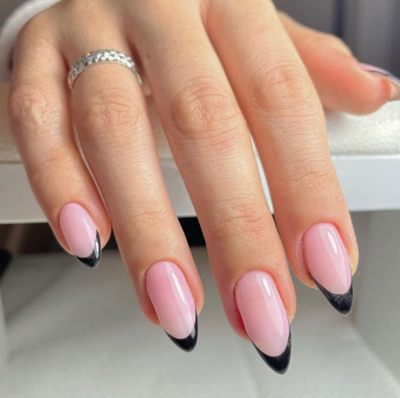 40+ Black French Tip Nails — Black French Almond Nails