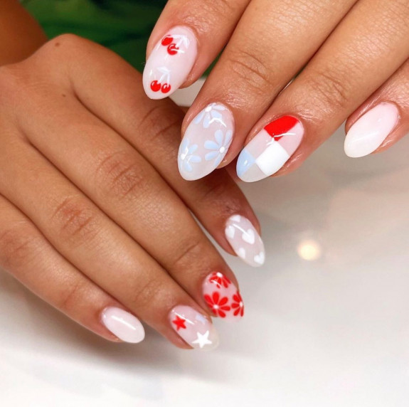 30+ Patriotic 4th of July Nail Art Ideas — Flower, Checker Board and Cherry Nails