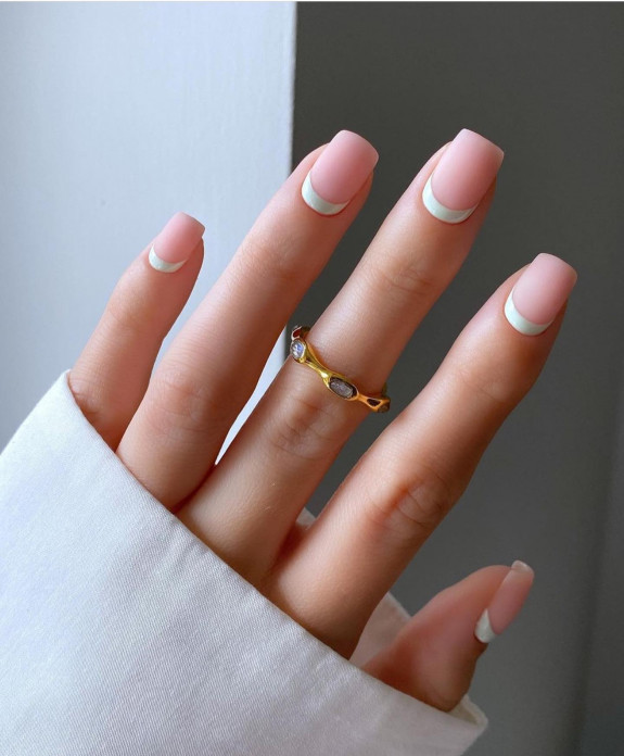 54 Cute Tapered Square Nails — White Reverse French Nails