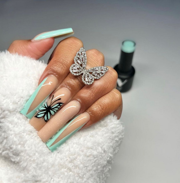 50 Best Prom Nail Designs — Pastel Green V French Nails