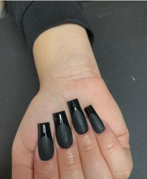 40+ Black French Tip Nails — Black French Tip Matte Black Nails