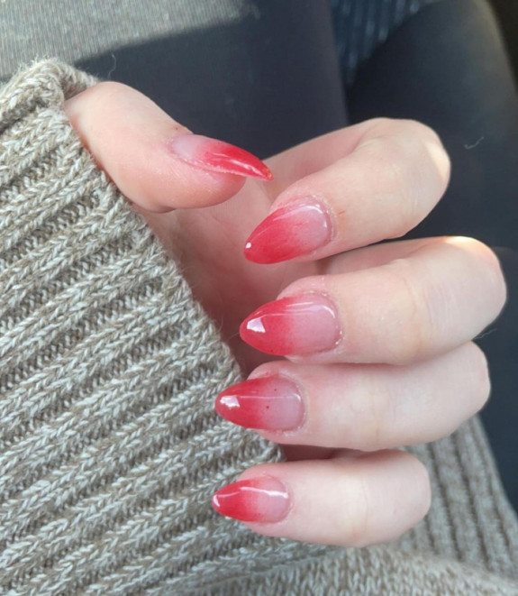 24 Cute Nezuko Nails — Ombre Red Tip Nails