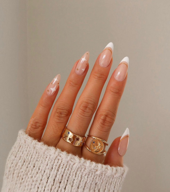 40 Classy Graduation Nails — Sparkle + White French Almond Nails