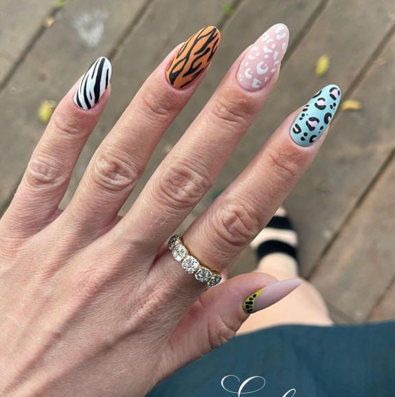 50 Trendy Animal Print Nail Ideas — Mixed Animal Print Nails