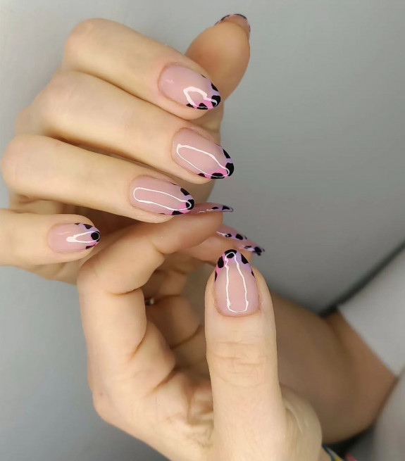 50 Trendy Animal Print Nail Ideas — Cow Print French Gel Nails