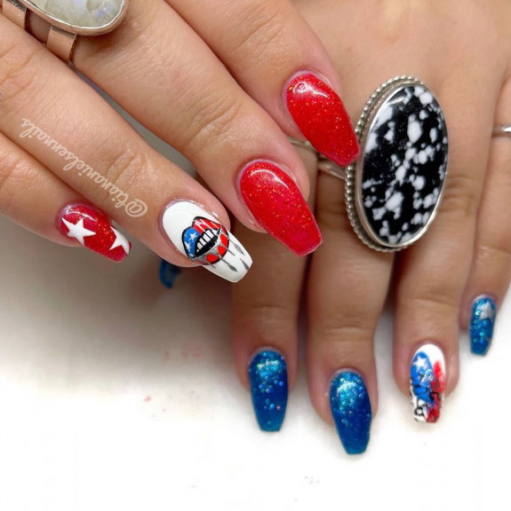 red, white and blue nails, summer nails, 4th of July Nails, patriotic nails, memorial day nails, nails for 4th july, simple red and blue nails, red white and blue ombre nails, july nails, independent day nails, 4th of july day nail designs, patriotic nail designs, patriotic nails 2022