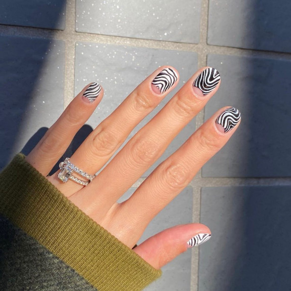 50 Trendy Animal Print Nail Ideas — Nude Cuff + Zebra Nails