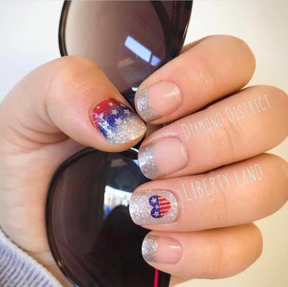 30+ Patriotic 4th of July Nail Art Ideas — American Flag Love Heart + Glitter Tip Nails