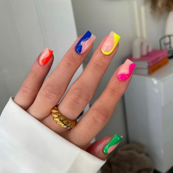 54 Cute Tapered Square Nails — Colorful Abstract Nails