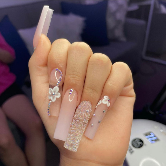 40 Classy Graduation Nails — Acrylic Nude Ombre + 3D Flower Nails