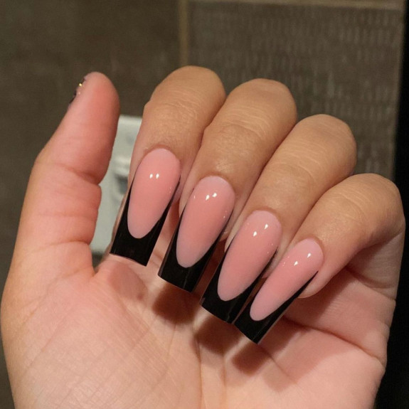 40+ Black French Tip Nails — Black French Coffin Nails